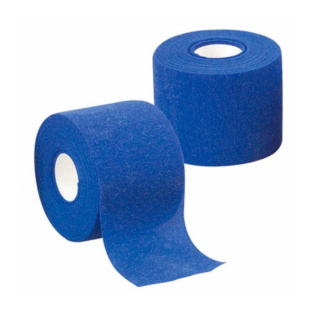 Kohäsive Fixierbinde aus Vlies, blaue Rolle mit Innenkern und Bandende