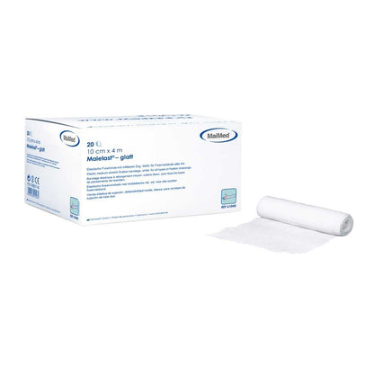 Sterile Fixierbinde MaiMed Maielast®-glatt: aufgerollte Rolle und Kartonpackung