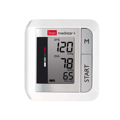 Kompaktes boso medistar+ Handgelenk-Blutdruckmessgerät mit LCD-Anzeige (SYS/DIA/PUL)