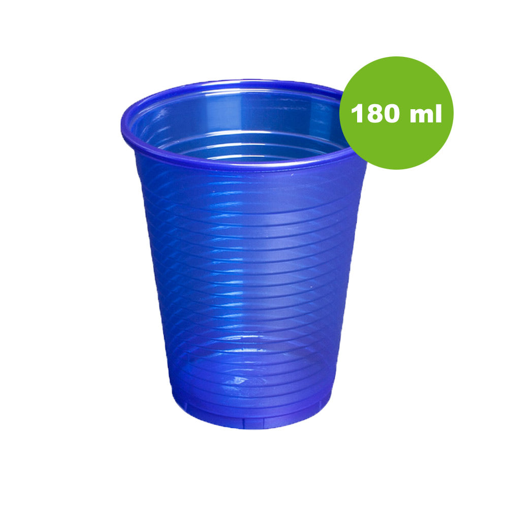 Blauer Einwegbecher mit geripptem Muster, 180 ml