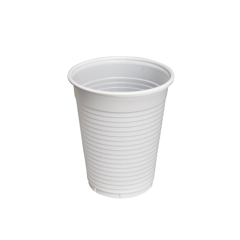 Weißer Einwegbecher mit gerippten Ringen, 180 ml