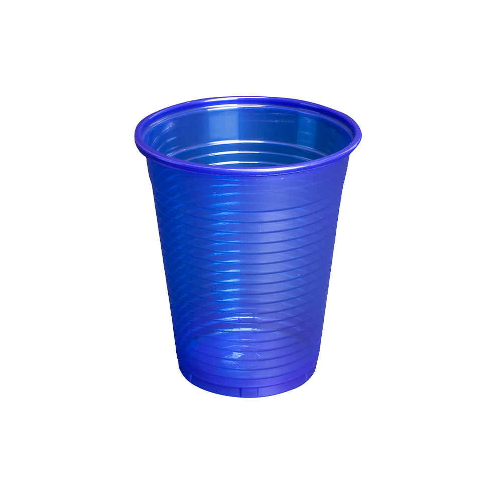 Blauer Einwegbecher mit geripptem Muster, 180 ml