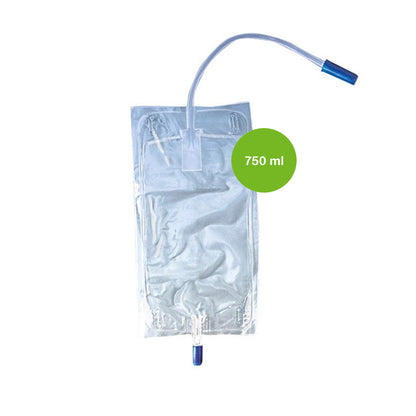Urinbeinbeutel 750 ml mit transparentem Beutel und blauem Schlauch