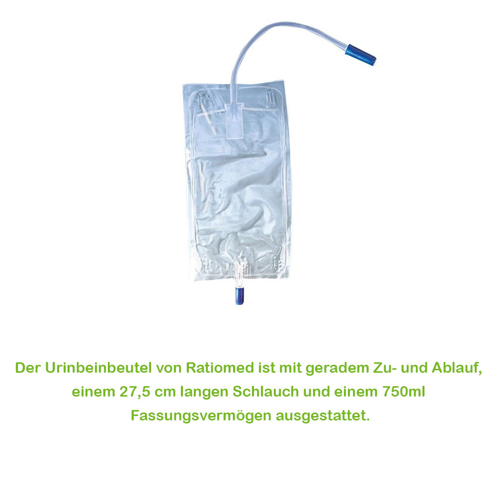 Urinbeinbeutel mit transparenter Kammer und blauem Schlauch