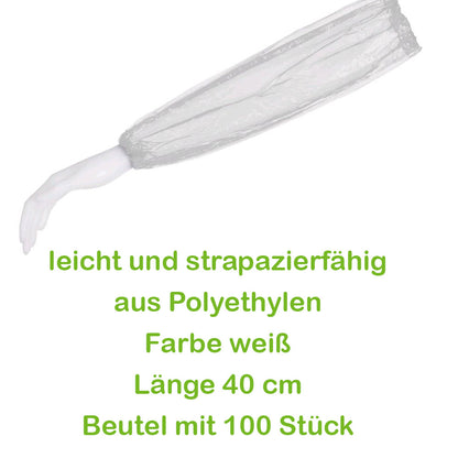 PE-Ärmelschoner weiß, Länge 40 cm, Beutel mit 100 Stück, elastischer Abschluss