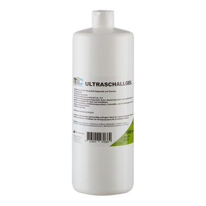 Ultraschallgel-Kontaktgel, weiße Flasche mit vorderem Etikett und grünem Balken