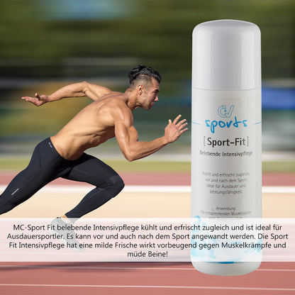 Sport-Fit Intensivpflege Flasche mit weißem Deckel, Etikett und blauem Wassermotiv