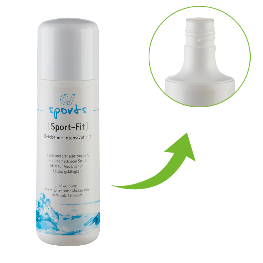 Sport-Fit Intensivpflege Flasche mit Fokus auf den Flaschenhals (Detailausschnitt)
