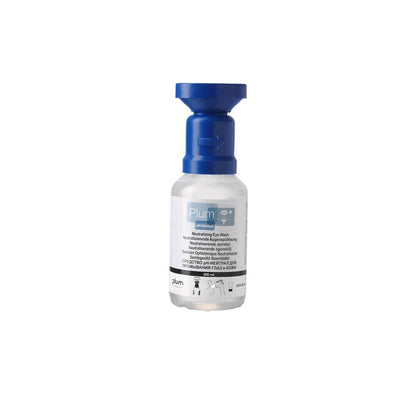 Augenspülflasche mit blauem Aufsatz, transparente Flasche mit Aufdruck
