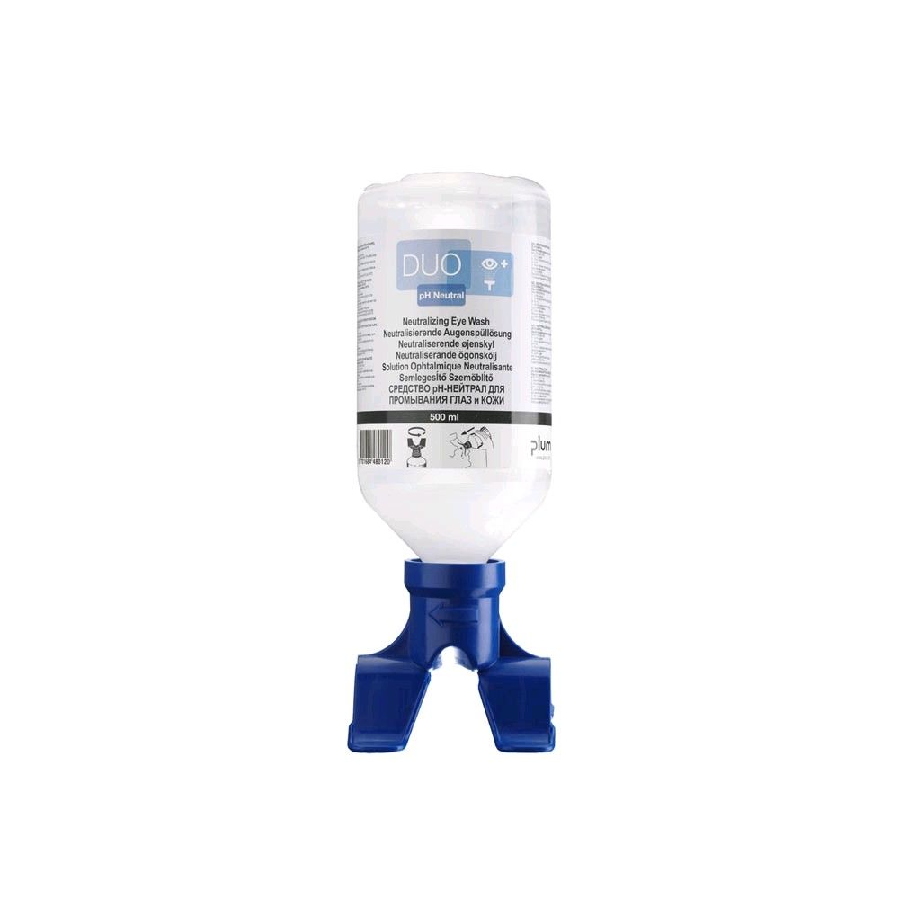Augenspülflasche mit Duo-Aufsatz, transparente Flasche und blauer Auslauf