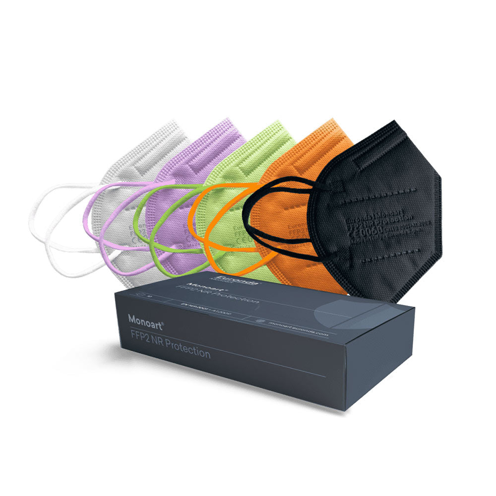 Monoart FFP2-Atemschutzmasken in Box, mehrere Farben, mit Ohrschlaufen