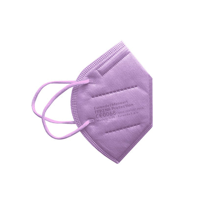 Lila FFP2-Atemschutzmaske mit Ohrschlaufen und geprägter Filterzone