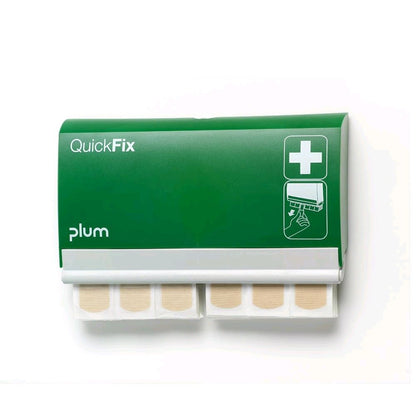 Plum QuickFix Pflasterspender, grün mit Auslage beiger Pflasterstreifen