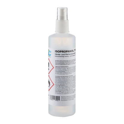 Rundflasche mit Sprühkopf und Frontetikett, Hand- und Flächendesinfektion