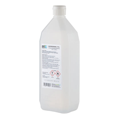 Isopropanol-70%-Flasche, 1 Liter, weiße Kunststoffflasche mit Rückseitenetikett