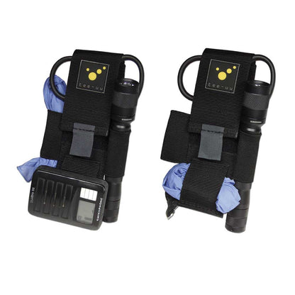 Schwarzes Holster mit breiten Schlaufen, Frontset und eingearbeiteten Taschen