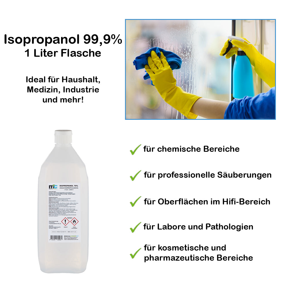 1‑Liter Isopropanol-Flasche aus Kunststoff, Etikett an der Vorderseite