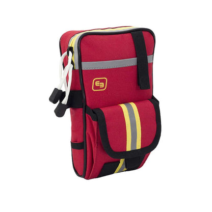 Rotes Notfall-Holster mit Frontfach, Reflexstreifen und seitlicher Befestigung