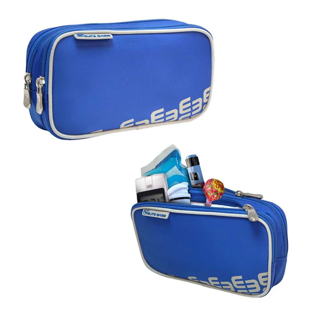 Diabetikertasche in Blau, rechteckiges Etui mit Reißverschluss und Innenfach.