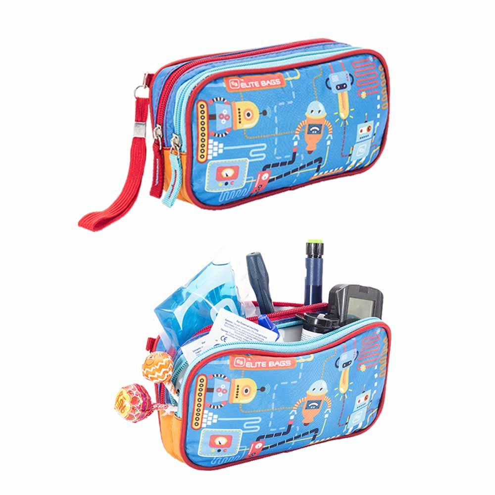 Kinder-Diabetikertasche blau mit Reißverschluss, Trageschlaufe; innen sichtbar