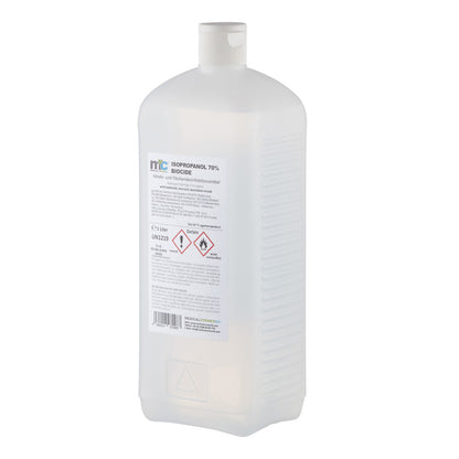 MC24® Hände-/Flächendesinfektion: weiße Flasche mit vorderem Etikett und Kappe