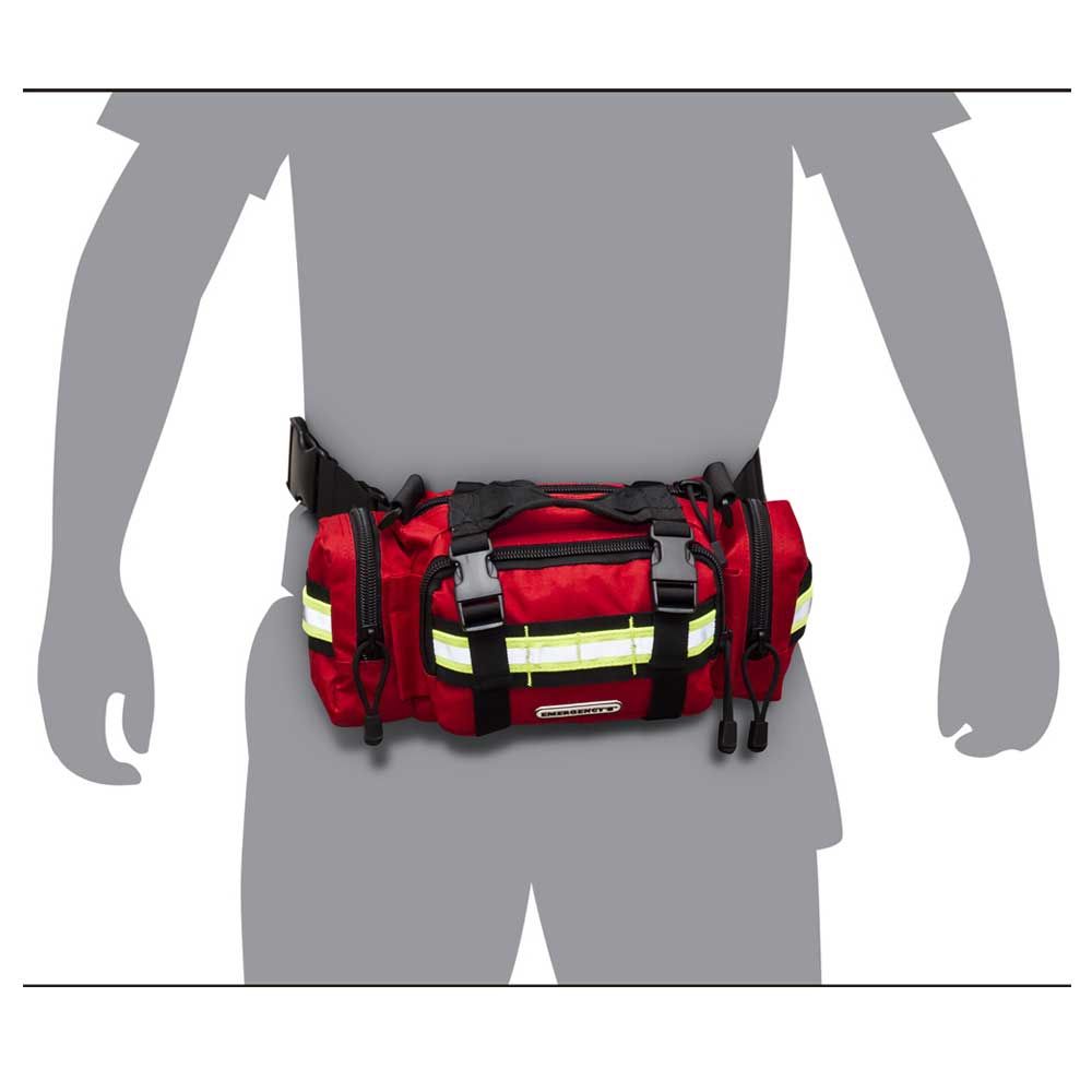 Sanitätertasche HIPSTER in Rot, seitliche Trageposition an Hüfte/Schulter