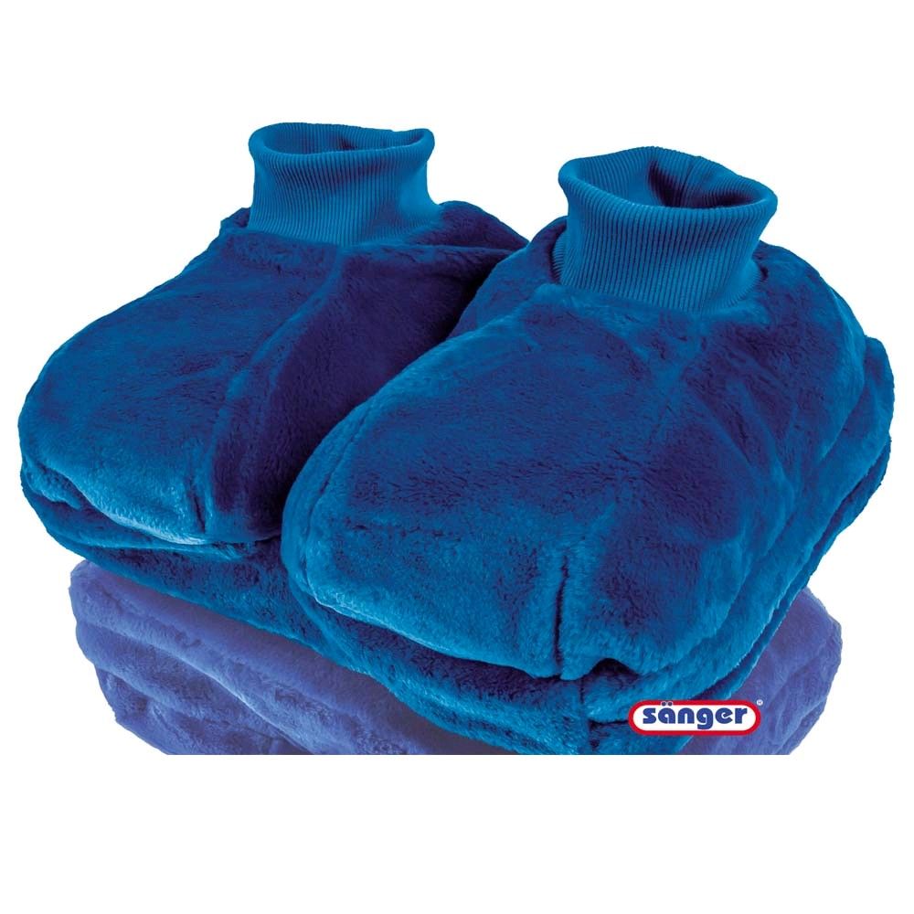 Plüsch-Fußwärmer mit Wärmeflasche, blau, mit geripptem Schaft