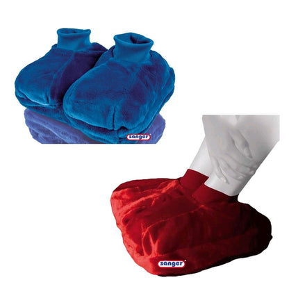 Plüsch-Fußwärmer mit Wärmeflasche, blaues und rotes Paar