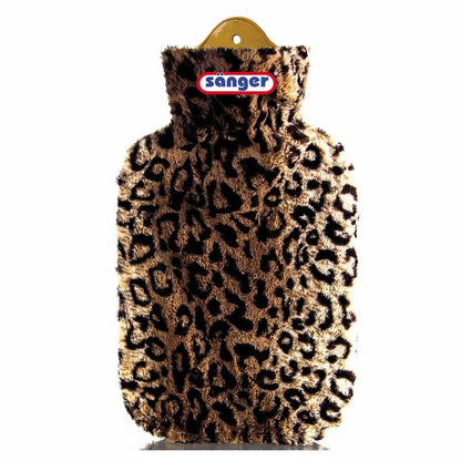 2‑L‑Wärmflasche mit Velourbezug im Leopardenmuster, braun-schwarz