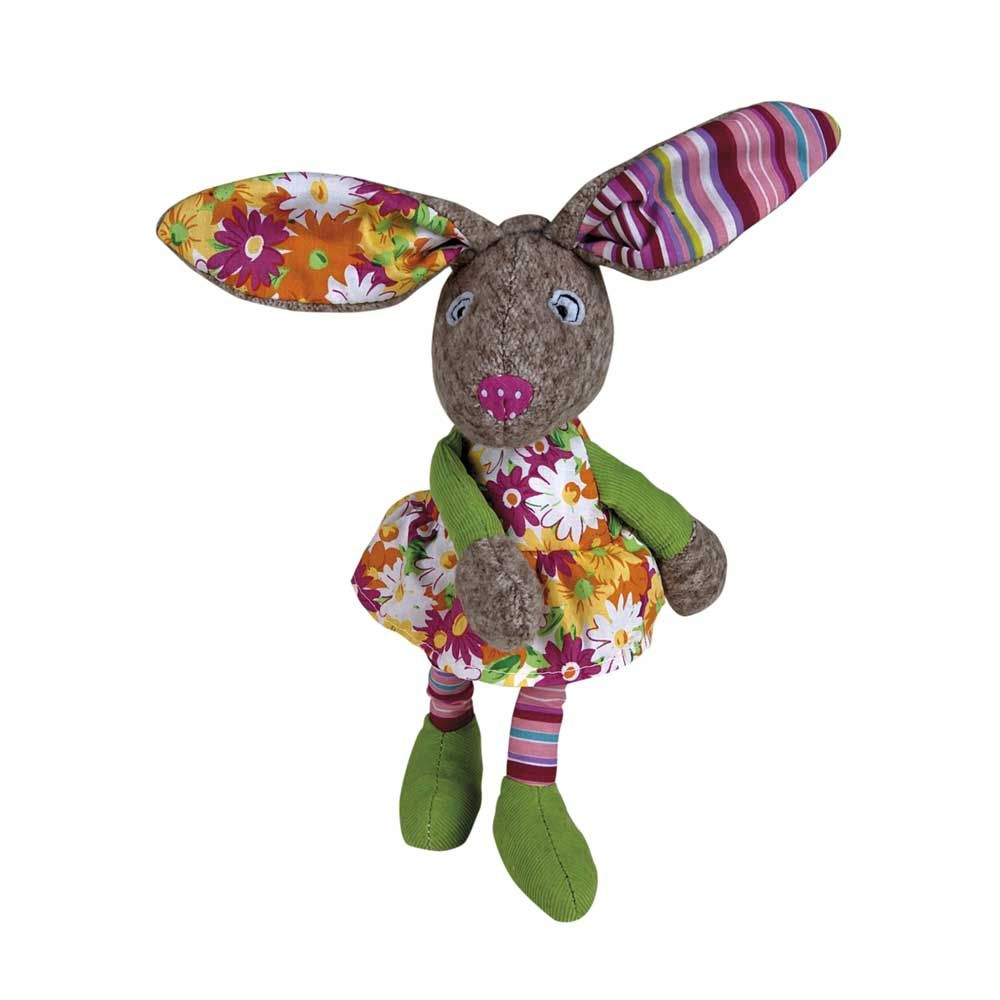 Kirschkernkissen mit Tierbezug als Hase, Stofftier mit Blumenmuster-Kleid