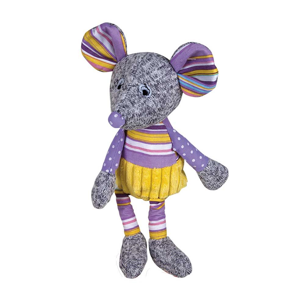 Kirschkernkissen mit Tierbezug als Maus, Stofftier mit lila gestreiftem Outfit