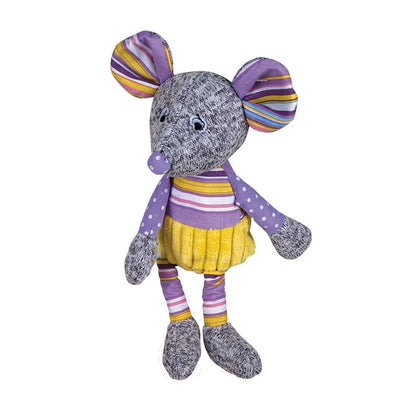 Kirschkernkissen mit Tierbezug als Maus, Stofftier mit lila gestreiftem Outfit