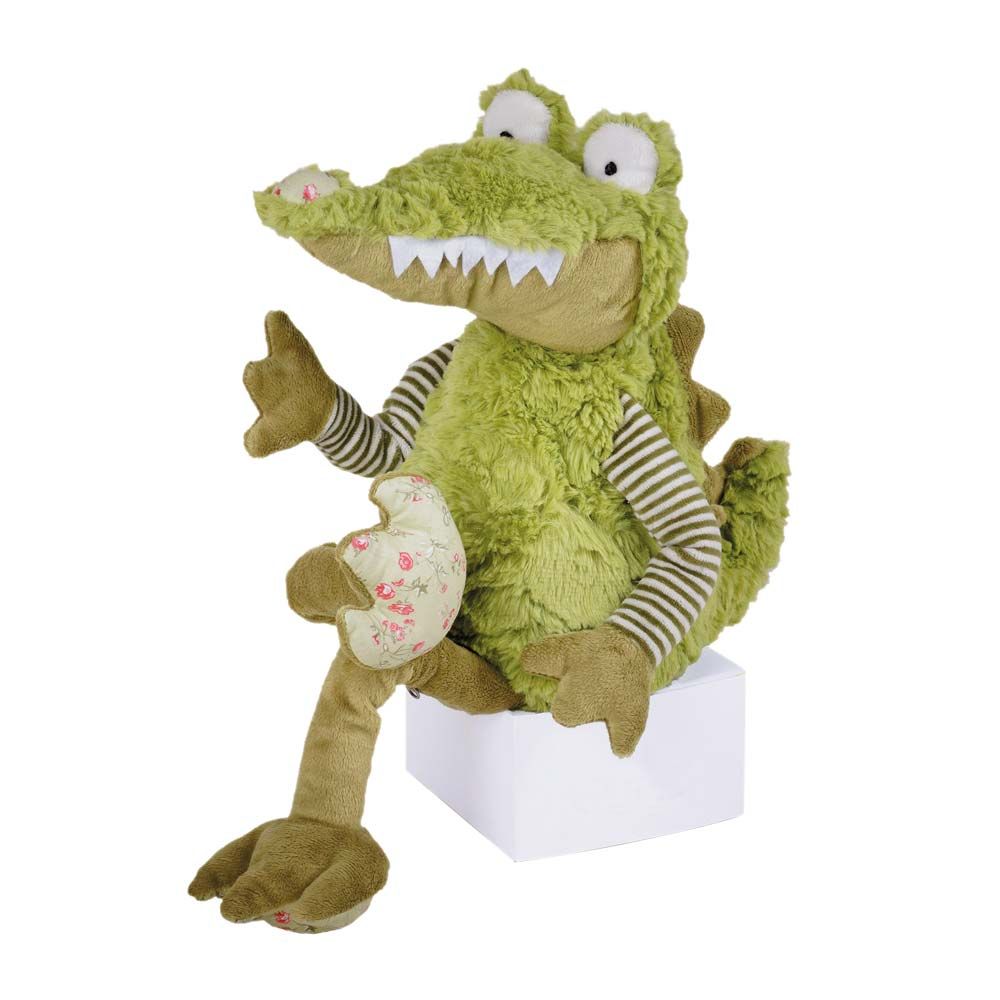 Kirschkernkissen mit Tierbezug als Krokodil, Stofftier mit grünem Outfit