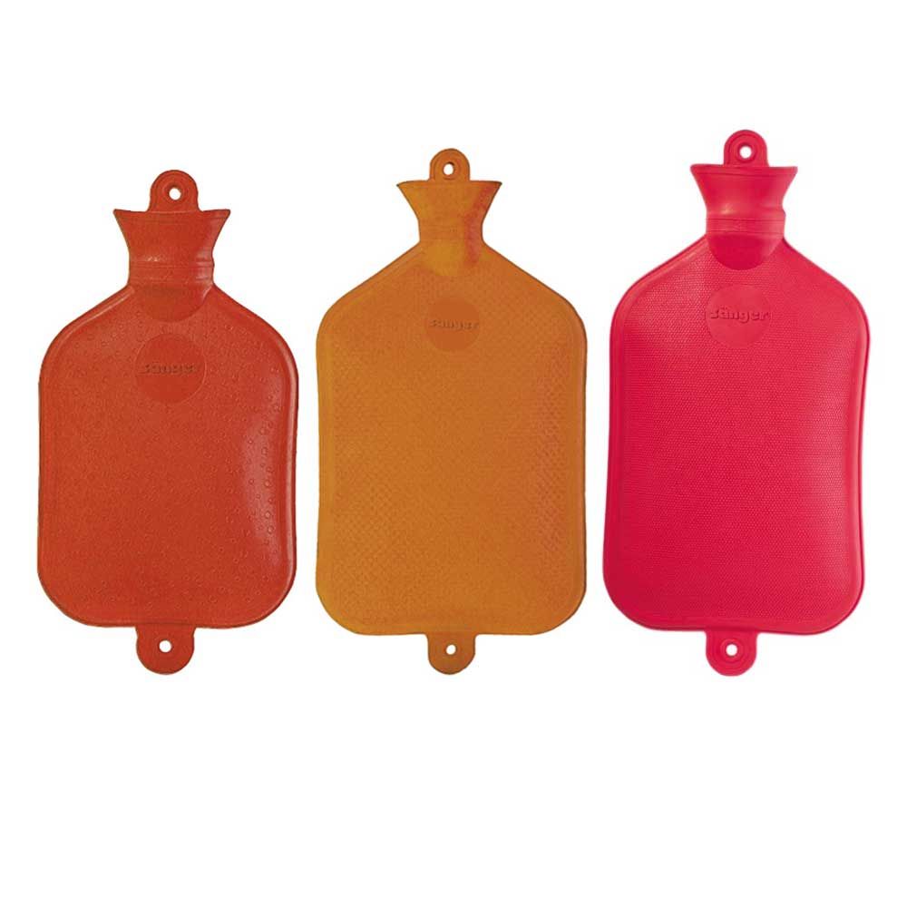 Wärmflaschen aus Naturgummi, beidseitig glatt: orange- und rotfarbene Ausführungen