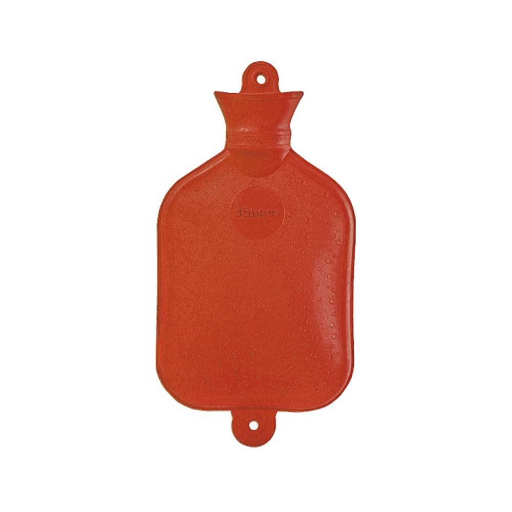 Wärmflasche aus Naturgummi, orangefarben, beidseitig glatt mit Verschlussöse