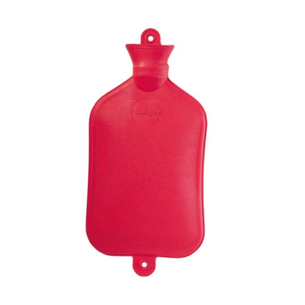 Wärmflasche aus Naturgummi, kräftig rot, beidseitig glatt, mit Verschlussöse