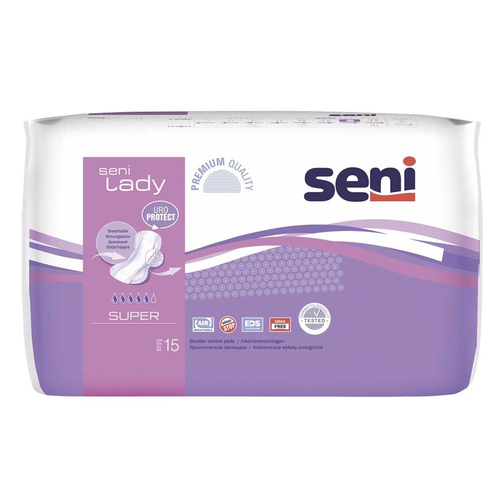 Seni Lady Inkontinenzeinlagen, Super Packung; Uro Protect und Test-Emblem, „15“.