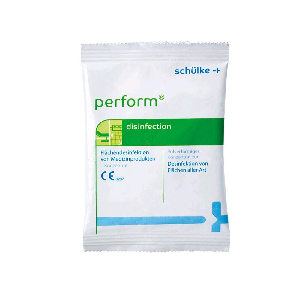 Schülke perform® Desinfektionsmittel-Konzentrat als Pulver-Beutel, weiß mit grünem Streifen