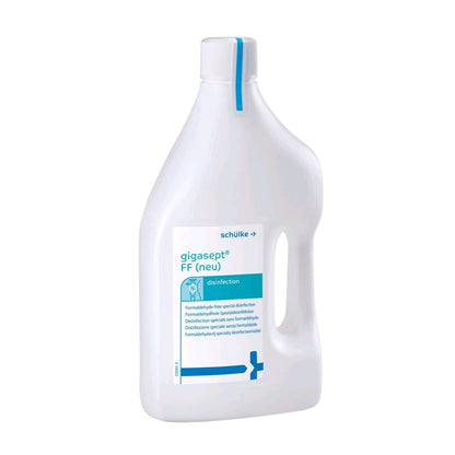 Instrumentendesinfektion gigasept® FF Neu, weißer Flakon mit blauem Etikettstreifen