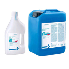 Instrumentenreiniger schülke gigazyme® X·tra: weiße Flasche und blauer Kanister