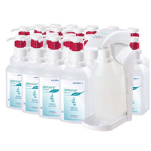 hyclick®-Set mit sensiva® Waschlotion in Flaschen und Spender, weiße Flaschen mit roten Kappen