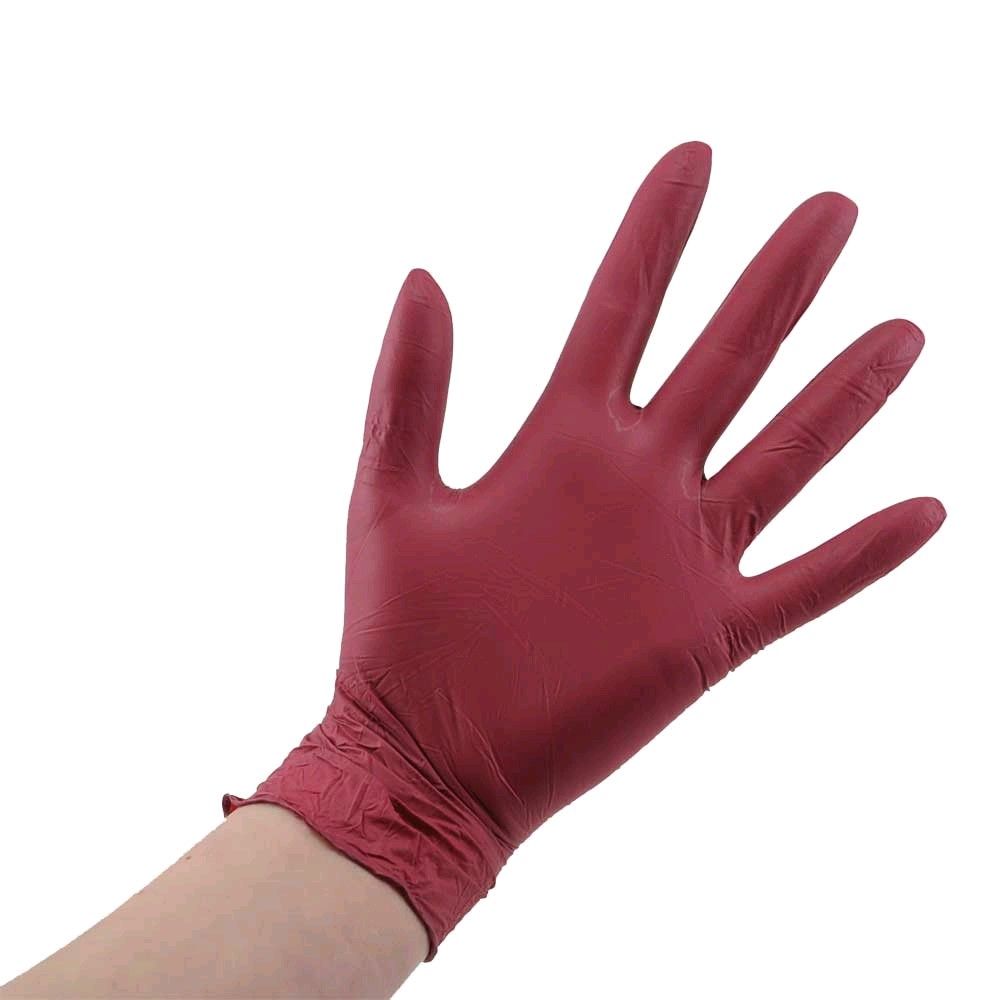 Bordeauxroter Nitrilhandschuh, puderfrei, Einweghandschuh, Größe M