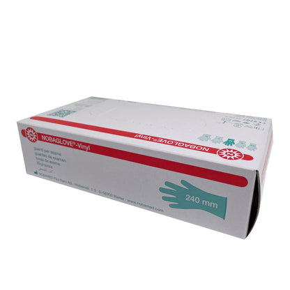 NOBAGLOVE®-Vinyl Untersuchungshandschuhe Packung mit rotem Siegelstreifen und 240 mm