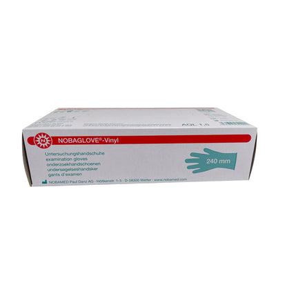 NOBAGLOVE®-Vinyl Untersuchungshandschuhe Packung mit Aufdruck 240 mm