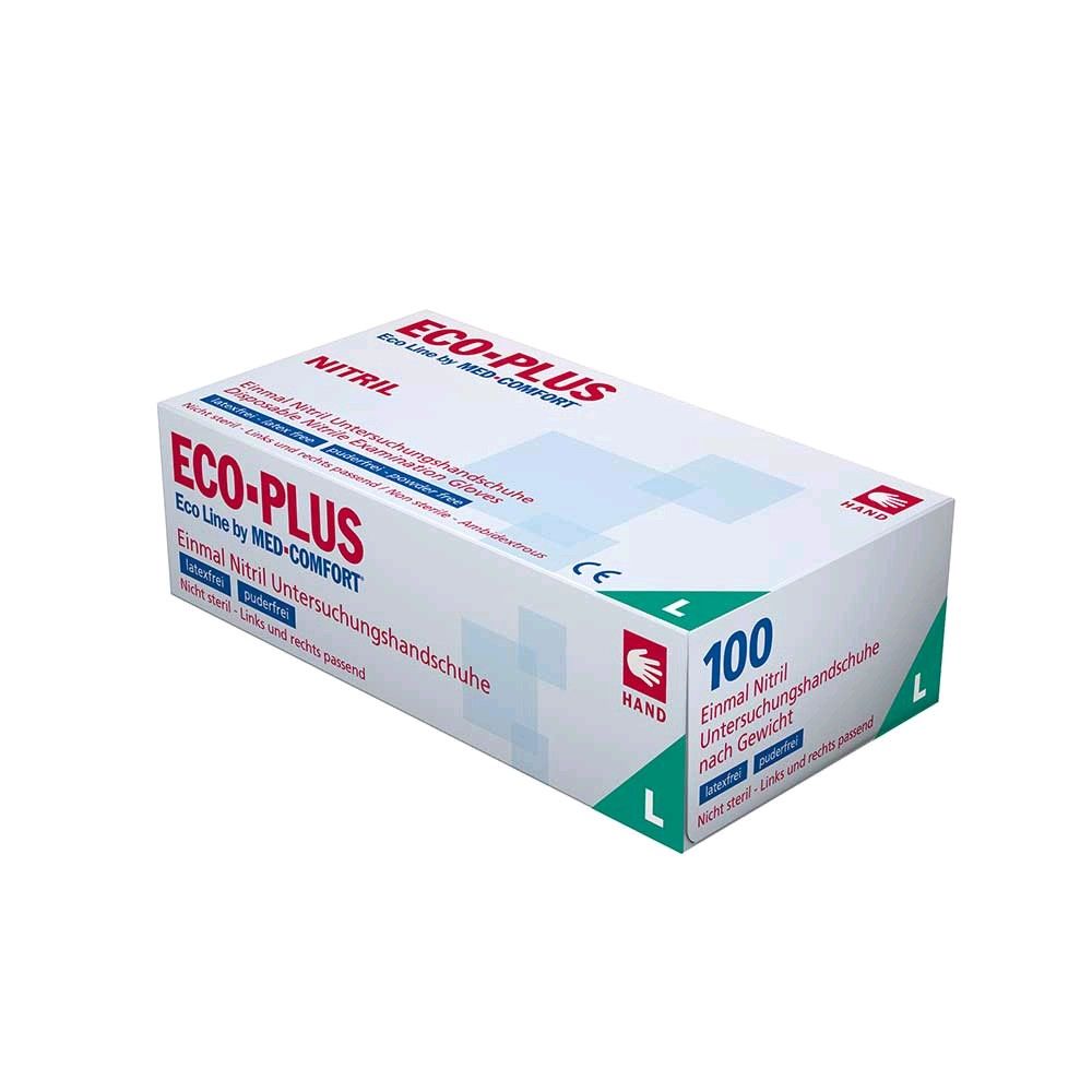Ampri Eco Plus Nitril-Untersuchungshandschuhe, puderfrei, Größe L, 100 Stück (Packung)