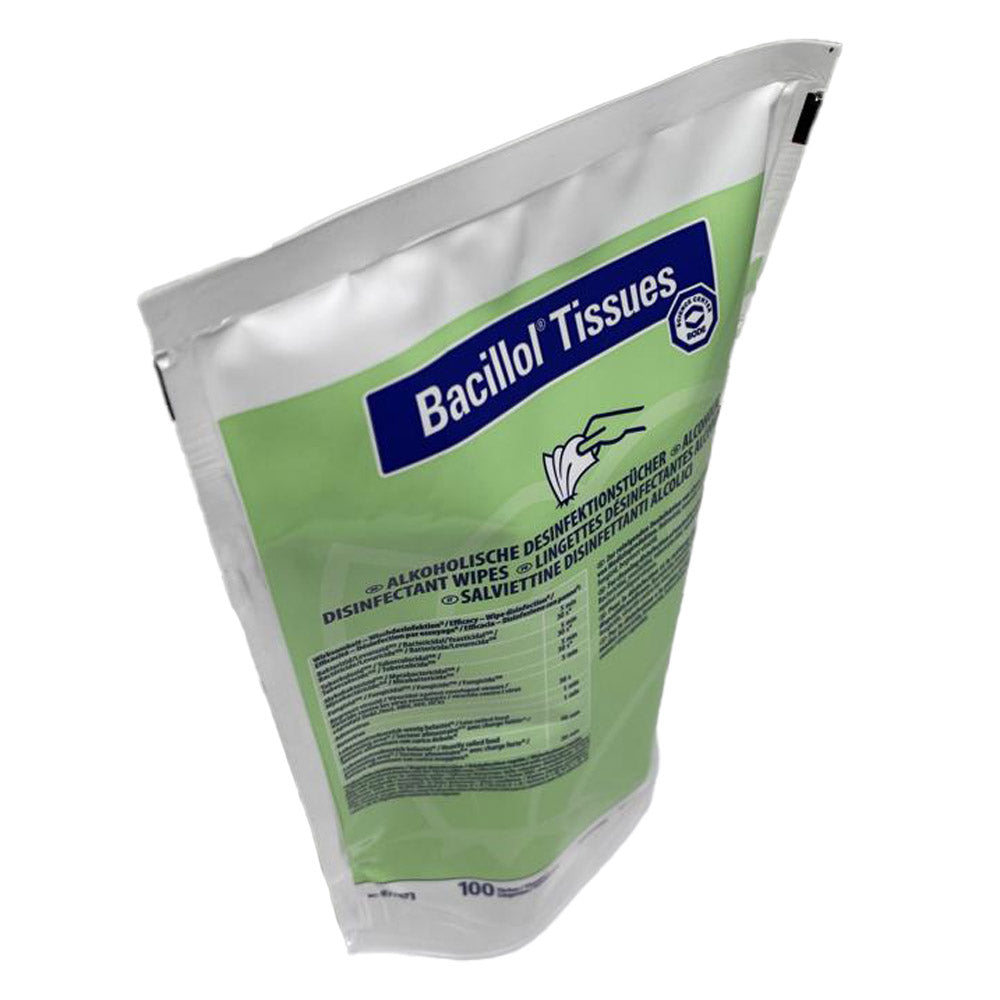 Bacillol Tissues Desinfektionstücher Nachfüllpack, seitliche Ansicht des Beutels