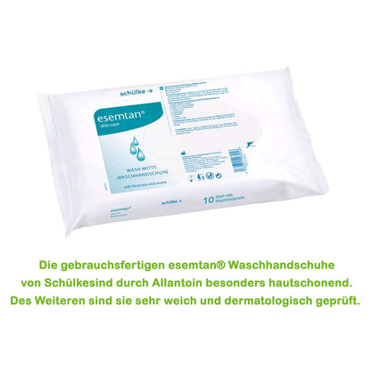 esemtan Waschhandschuhe, gebrauchsfertig, weiße Tuchschuhe, flachliegend, 10 Stück