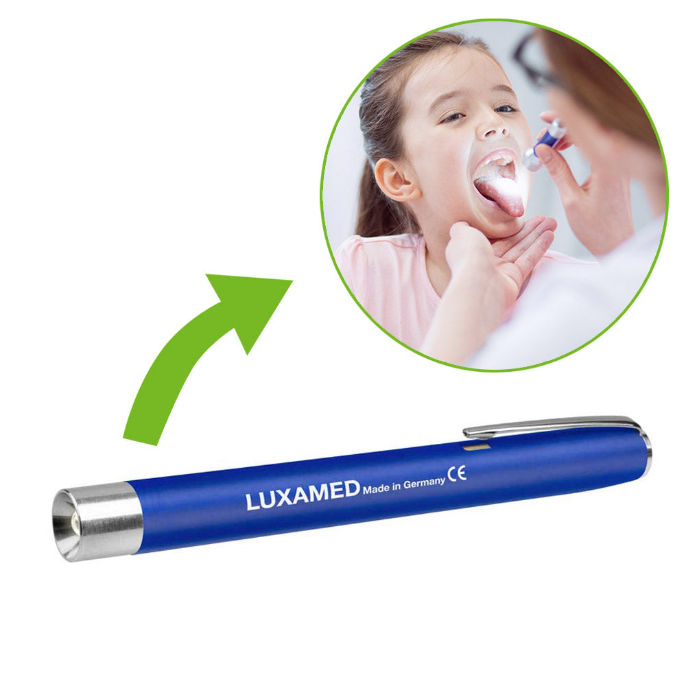 LED-Diagnostikleuchte in Blau mit Metallspitze und Clip, zylindrisches ABS-Gehäuse