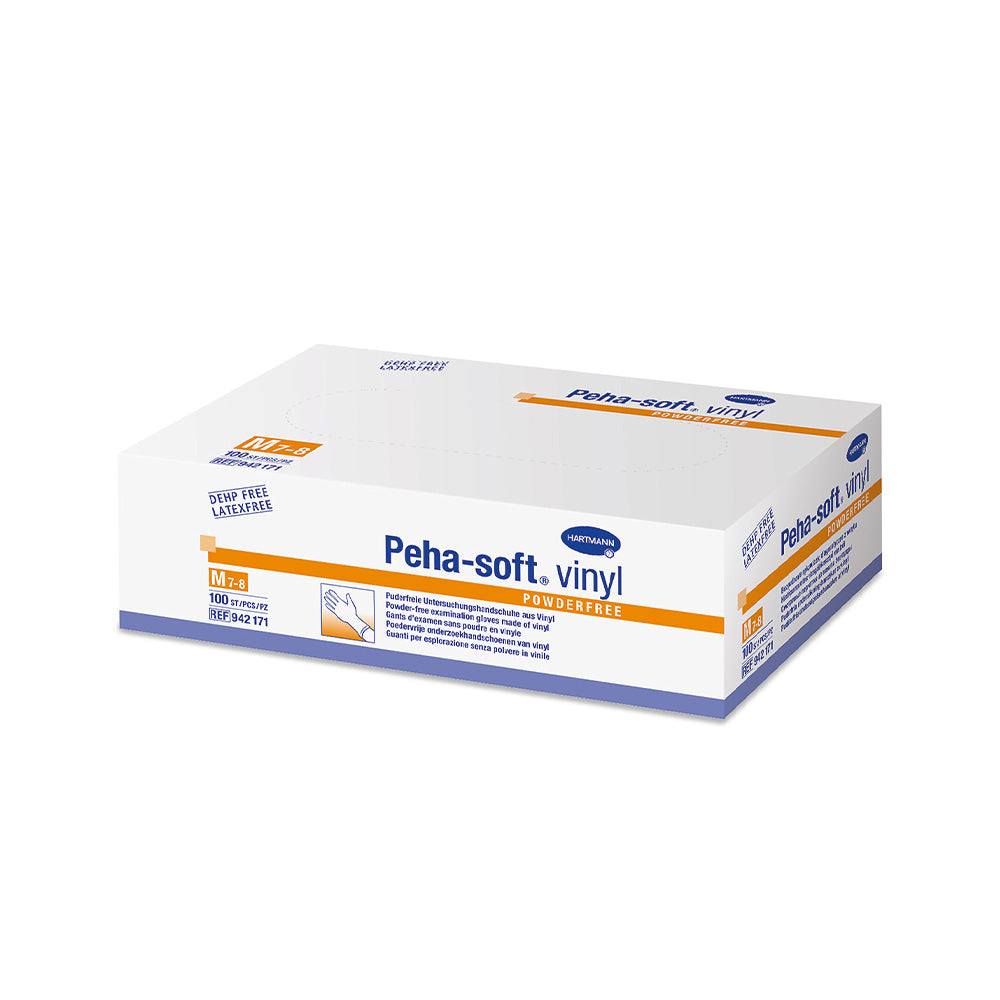 Peha-soft Vinylhandschuhe von Hartmann, puderfrei: Packungsbox mit Aufdruck