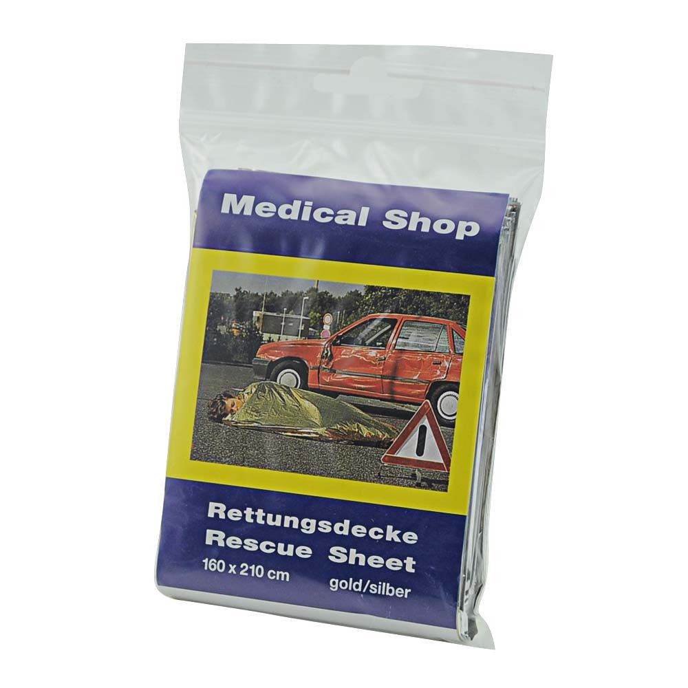 Medizinische Rettungsdecke in gold/silber, 160×210 cm, verpackt